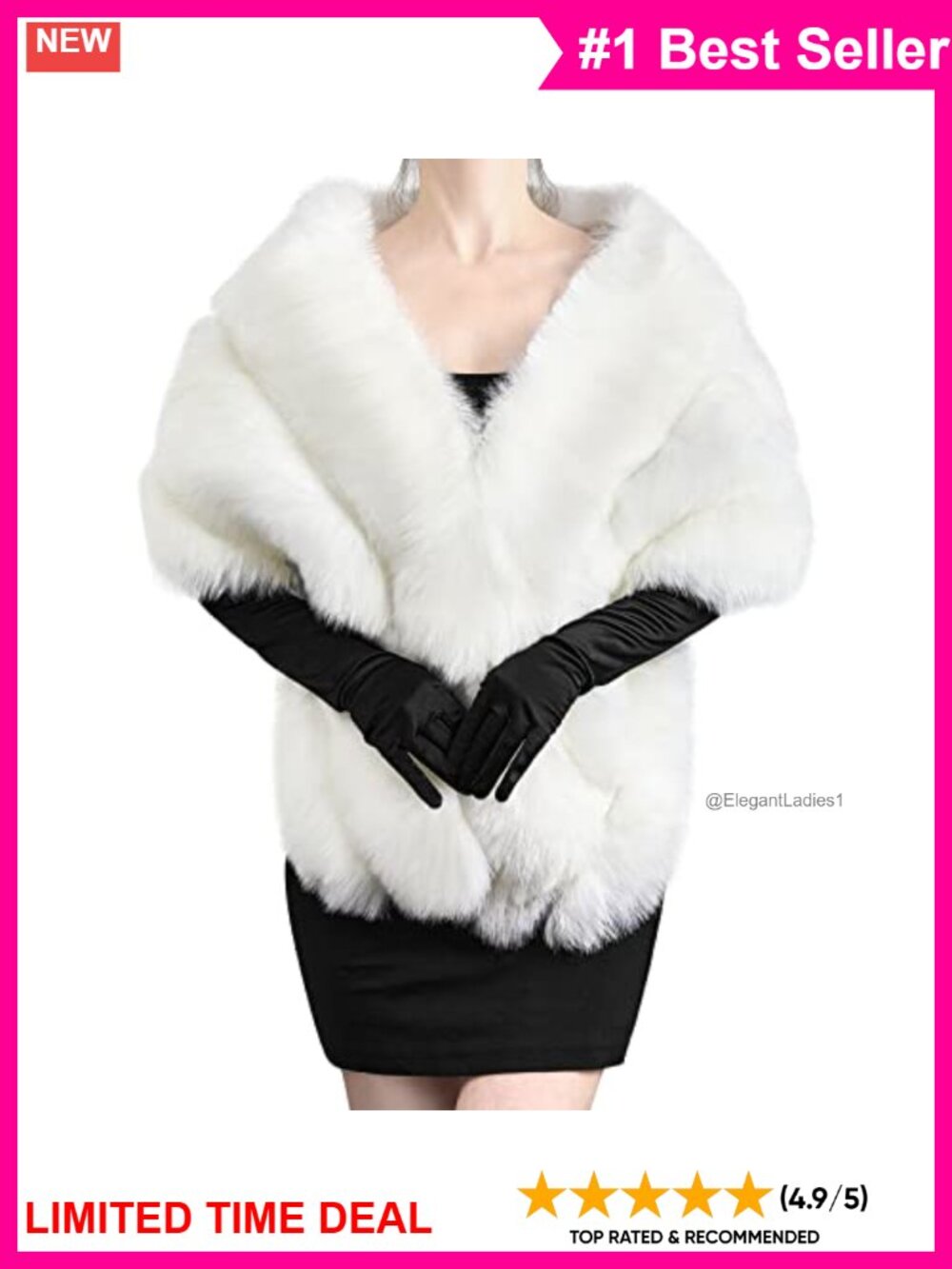 Faux Fur Wedding Shawl & Long Satin Gloves Set Bridal Party Wrap